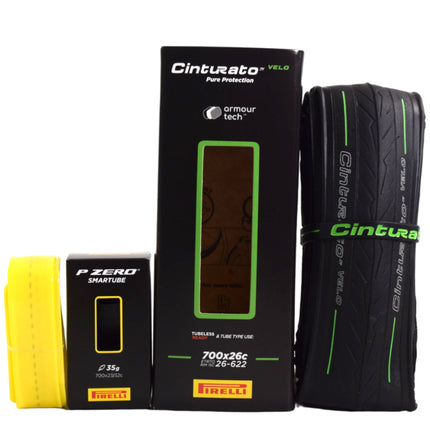 Pirelli Cinturato Velo TLR 26-622 (700 x 26c) Road Bicycle Tire & 23/32-622 Presta P ZERO SmarTUBE - Armour Tech, Clincher Type, Tubeless Ready Bike Tire with Keychain 700x26c