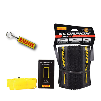 Pirelli Scorpion XC H Yellow Label 55-622 (29x 2.2) MTB Bicycle Tire & SmarTUBE 23/32-622 Set- Designed for Hardpacked Courses, 120TPI and ProWall Casing- Mountain Bike Tire w/Keychain(2 Pk)