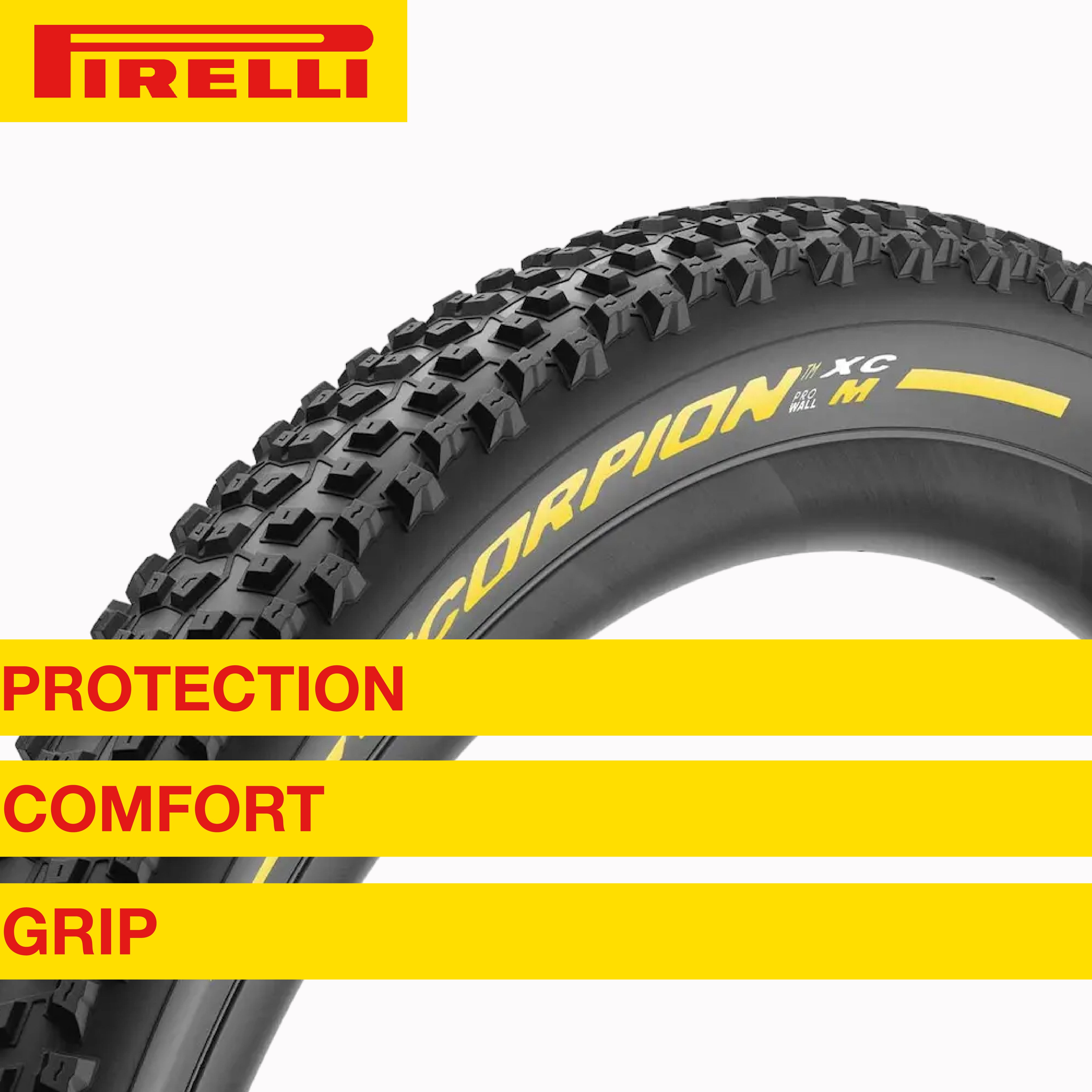 Pirelli Scorpion XC M Yellow Label 55-622 (29x 2.2) MTB Bicycle Tire & SmarTUBE 23/32-622 Set- Designed for Hardpacked Courses, 60TPI and ProWall Casing- Mountain Bike Tire w/Keychain