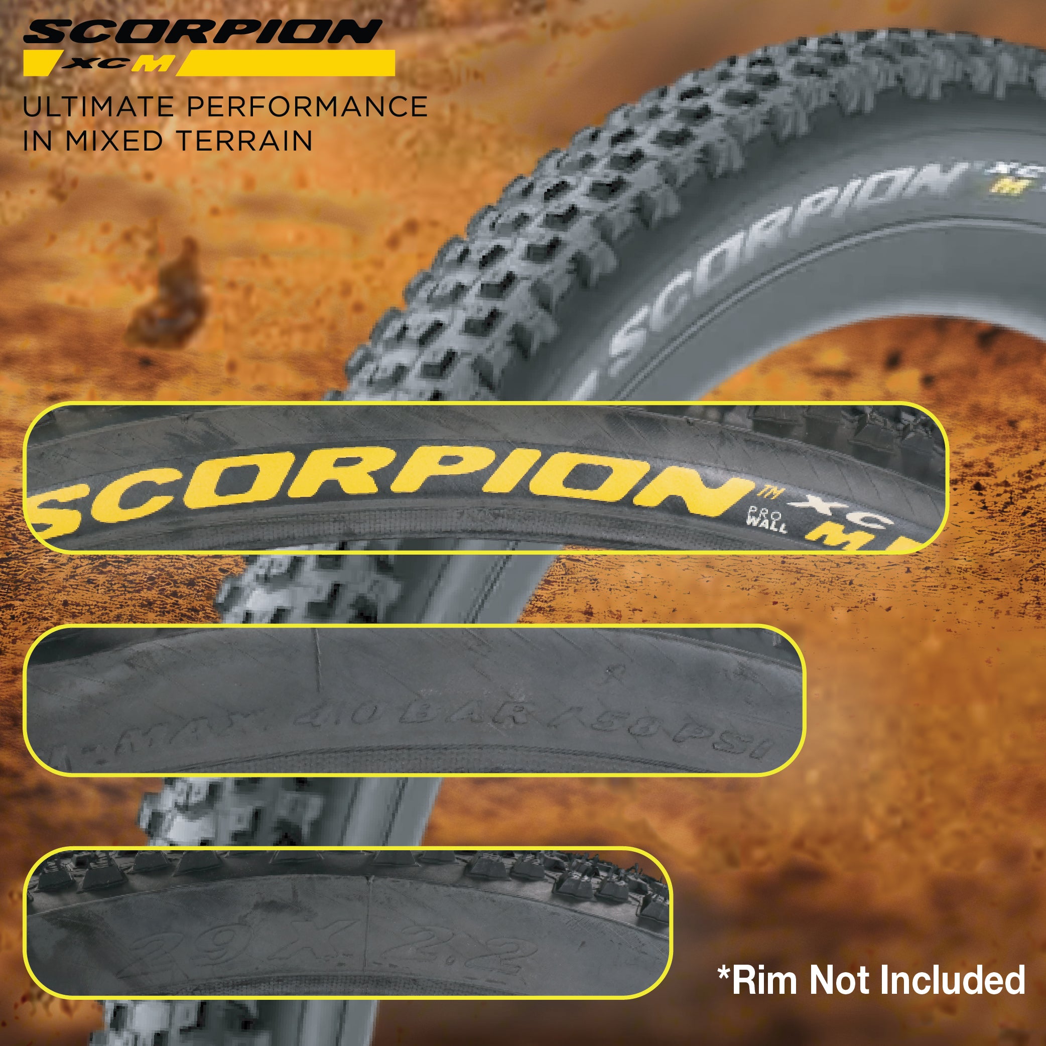 Pirelli Scorpion  XC M Yellow Label 55-622 (29x 2.2) MTB Bicycle Tire & SmarTUBE 23/32-622 Set- Designed for Hardpacked Courses, 60TPI and ProWall Casing- Mountain Bike Tire w/Keychain (2 Pk)