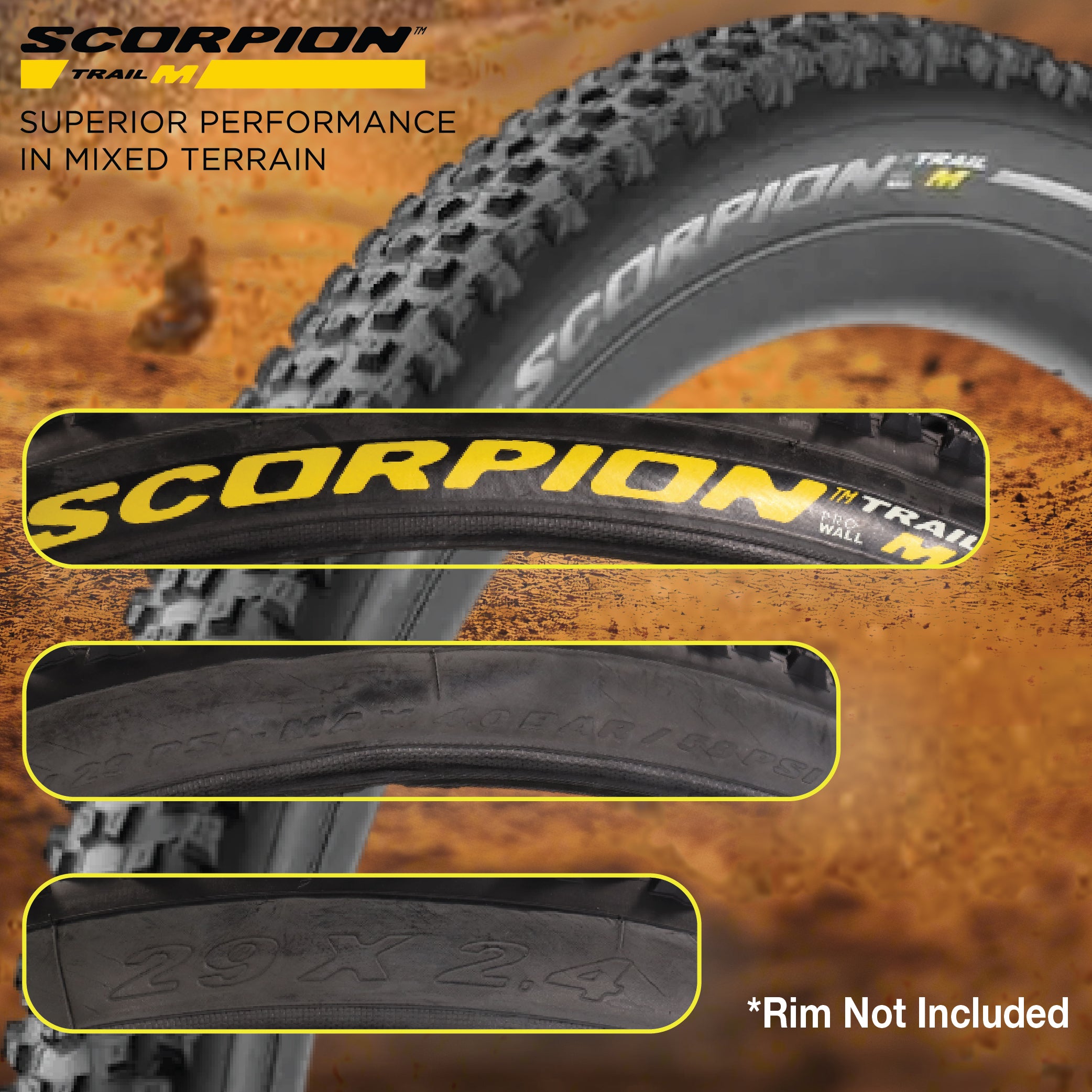 Pirelli Scorpion Trail M Yellow Label 60-622(29x 2.4) MTB Bicycle Tire & SmarTUBE 23/32-622 Set- Designed for Trail Riding with Varying Terrain, 60TPI - Trail Bike Tire w/Keychain(2 Pack)
