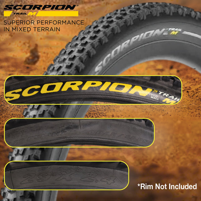 Pirelli Scorpion Trail M Yellow Label 60-622(29x 2.4) MTB Bicycle Tire & SmarTUBE 23/32-622 Set- Designed for Trail Riding with Varying Terrain, 60TPI - Trail Bike Tire w/Keychain(2 Pack)