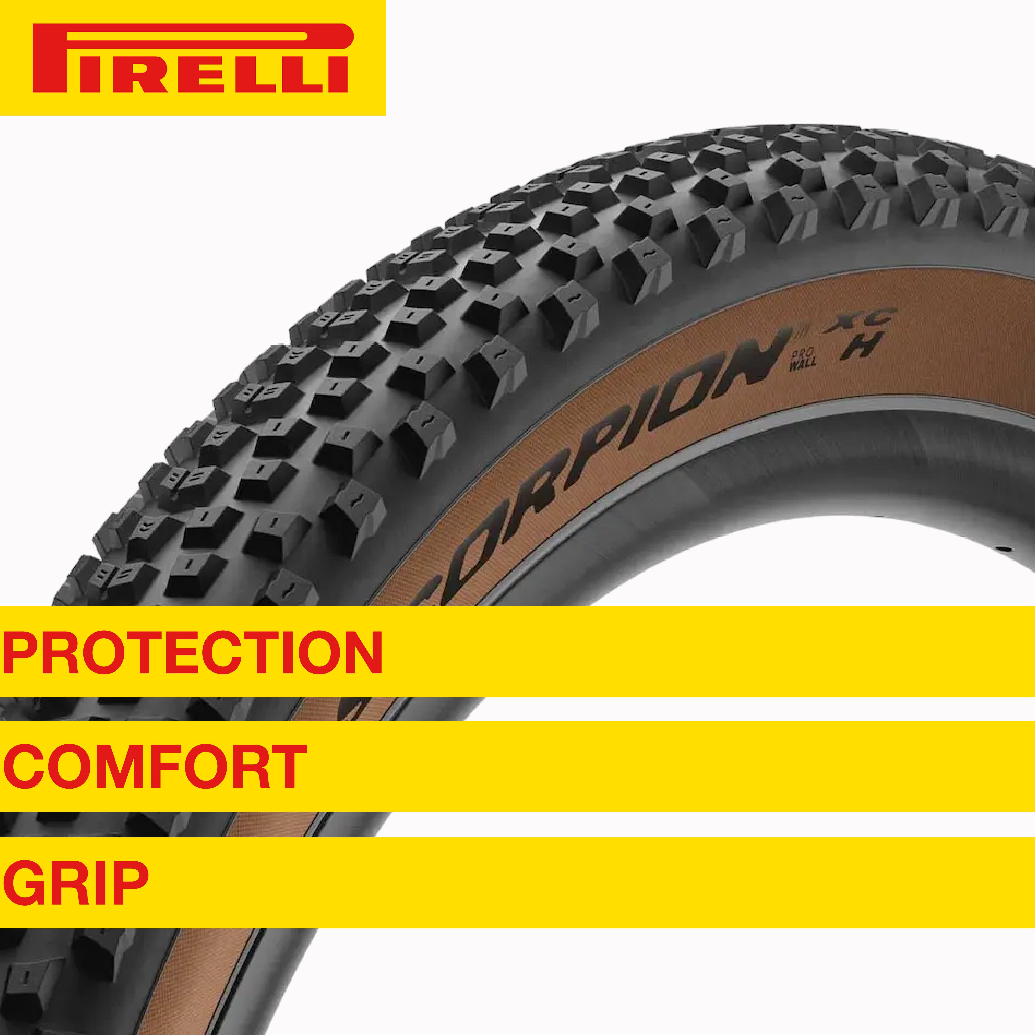 Pirelli Scorpion XC H Classic Tan 55-622 (29x 2.2) MTB Bicycle Tire & SmarTUBE 23/32-622 Set- Designed for Hardpacked Courses, 60TPI and ProWall Casing- Mountain Bike Tire w/Keychain