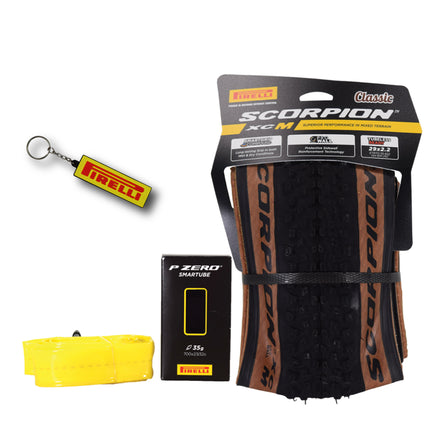 Pirelli Scorpion XC M Classic Tan 55-622 (29x 2.2) MTB Bicycle Tire & SmarTUBE 23/32-622 Set- Designed for Hardpacked Courses, 60TPI and ProWall Casing- Mountain Bike Tire w/Keychain