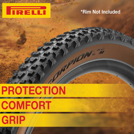 Pirelli Scorpion XC M Classic Tan 55-622 (29x 2.2) MTB Bicycle Tire & SmarTUBE 23/32-622 Set- Designed for Hardpacked Courses, 60TPI and ProWall Casing- Mountain Bike Tire w/Keychain