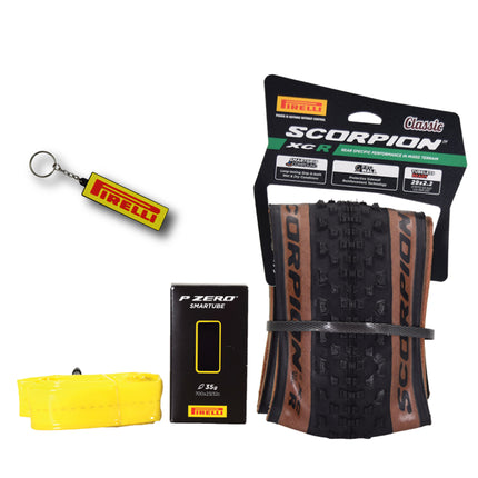 Pirelli Scorpion XC R Classic Tan 55-622 (29x 2.2) MTB Bicycle Tire & SmarTUBE 23/32-622 Set- Designed for Hardpacked and Trail Courses, 60TPI and ProWall Casing- Mountain Bike Tire w/Keychain
