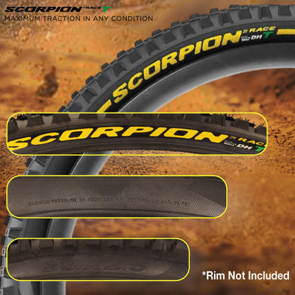 Pirelli Scorpion Race DH T Yellow 63-622 (29x 2.5) MTB Bicycle Tire & SmarTUBE 23/32-622 Set- Designed for Hardpacked Courses and Mixed Terrain, 60TPI - Mountain Bike Tire w/Keychain