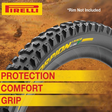Pirelli Scorpion Race DH T Yellow 63-622 (29x 2.5) MTB Bicycle Tire & SmarTUBE 23/32-622 Set- Designed for Hardpacked Courses and Mixed Terrain, 60TPI - Mountain Bike Tire w/Keychain