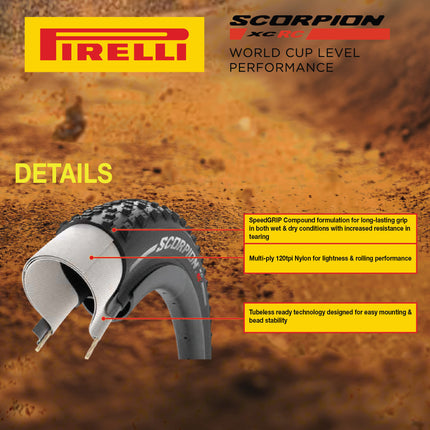 Pirelli Scorpion XC RC LITE Yellow Label 55-622  (29x 2.2) MTB Bicycle Tire & SmarTUBE 23/32-622 Set- Designed for Demanding XC Courses, 120TPI and LITE MTB Casing- Mountain Bike Tire w/Keychain