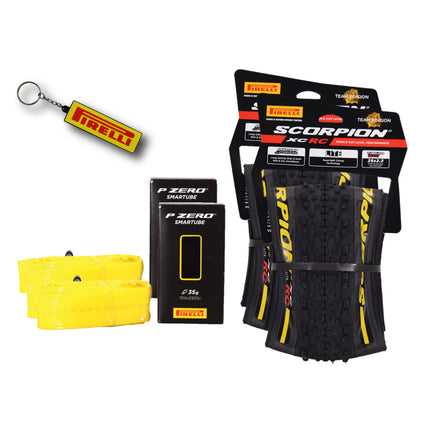 Pirelli Scorpion XC RC LITE Yellow Label 55-622  (29x 2.2) MTB Bicycle Tire & SmarTUBE 23/32-622 Set- Designed for Demanding XC Courses, 120TPI and LITE MTB Casing- Mountain Bike Tire w/Keychain (2 Pk)