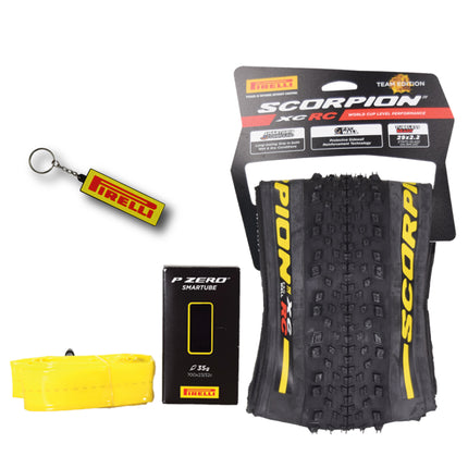 Pirelli Scorpion XC RC Yellow Label 55-622 (29x 2.2) MTB Bicycle Tire & SmarTUBE 23/32-622 Set- Designed for Demanding XC Courses, 120TPI and ProWall Casing- Mountain Bike Tire w/Keychain