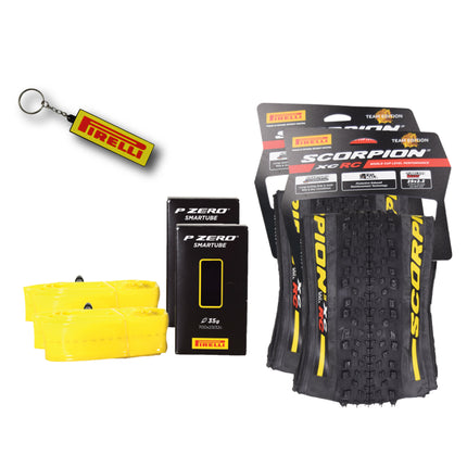 Pirelli Scorpion XC RC Yellow Label 55-622 (29x 2.2) MTB Bicycle Tire & SmarTUBE 23/32-622 Set- Designed for Demanding XC Courses, 120TPI and ProWall Casing- Mountain Bike Tire w/Keychain (2 Pk)