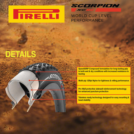 Pirelli Scorpion XC RC Yellow Label 55-622 (29x 2.2) MTB Bicycle Tire & SmarTUBE 23/32-622 Set- Designed for Demanding XC Courses, 120TPI and ProWall Casing- Mountain Bike Tire w/Keychain (2 Pk)