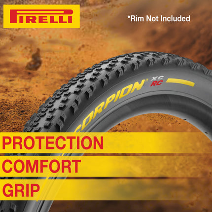 Pirelli Scorpion XC RC Yellow Label 55-622 (29x 2.2) MTB Bicycle Tire & SmarTUBE 23/32-622 Set- Designed for Demanding XC Courses, 120TPI and ProWall Casing- Mountain Bike Tire w/Keychain (2 Pk)