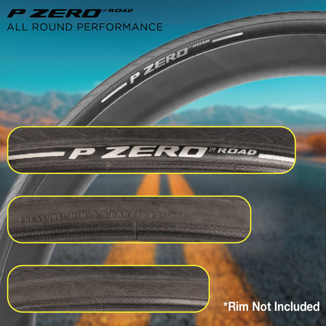 Pirelli P ZERO Road 26-622(700x26c) & SmarTUBE 23/32-622 700C Road Bike Tire & Tube Type Set- All-Season Performance, High Grip & Durability, Bicycle Tube&Tire Set- w/Keychain