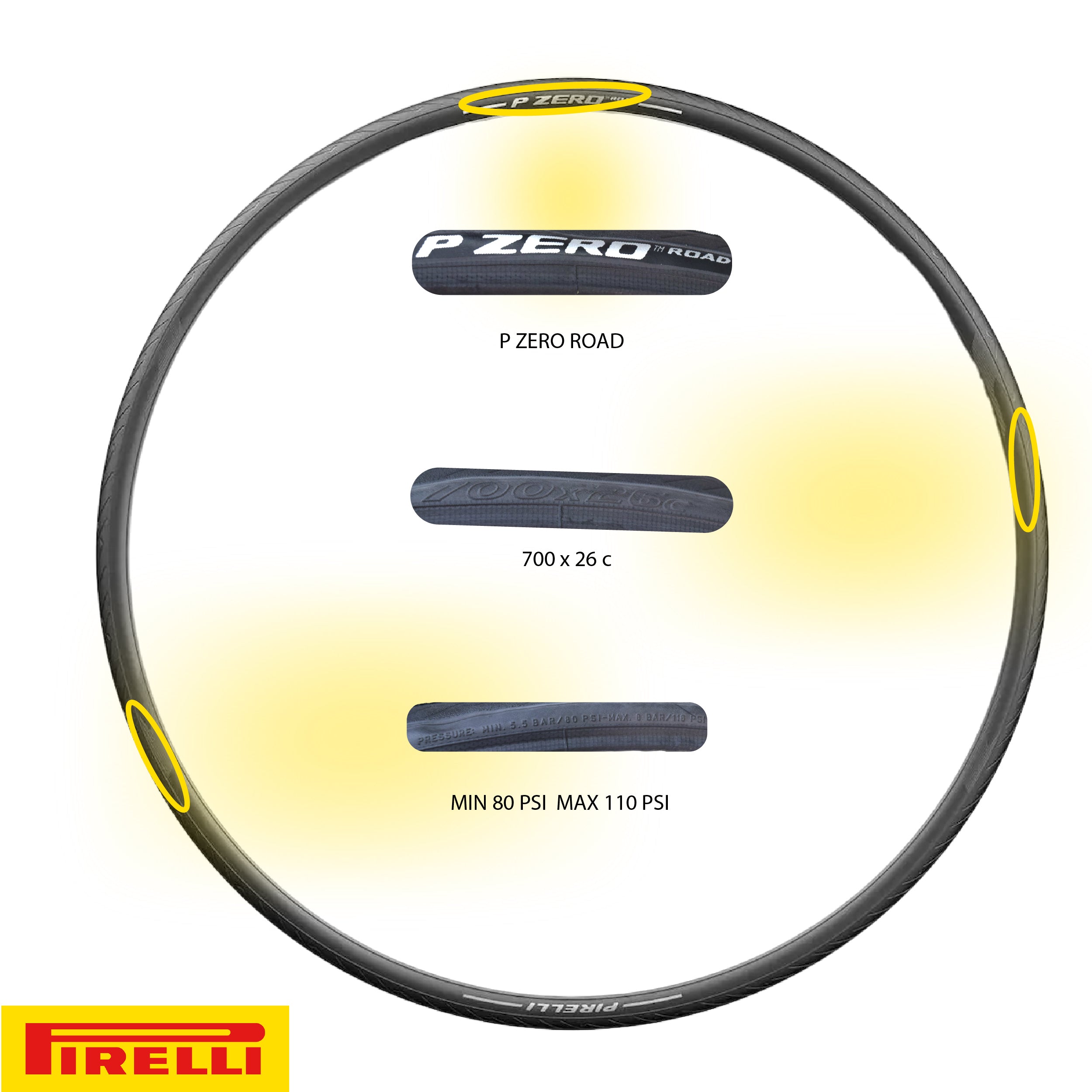 Pirelli P ZERO Road 26-622(700x26c) & SmarTUBE 23/32-622 700C Road Bike Tire & Tube Type Set- All-Season Performance, High Grip & Durability, Bicycle Tube&Tire Set- w/Keychain