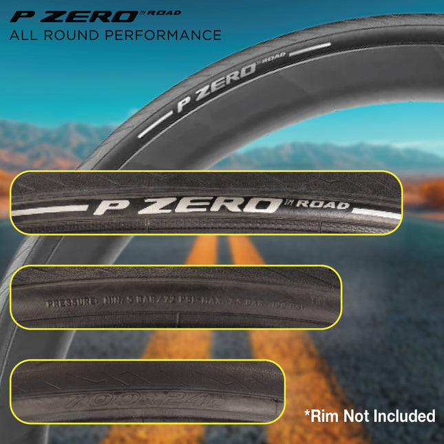 Pirelli P ZERO Road 24-622(700x24c) & SmarTUBE 23/32-622 700C Road Bike Tire & Tube Set- All-Season Performance, High Grip & Durability, Bicycle Tube&Tire Set- w/Keychain (2 Pk)