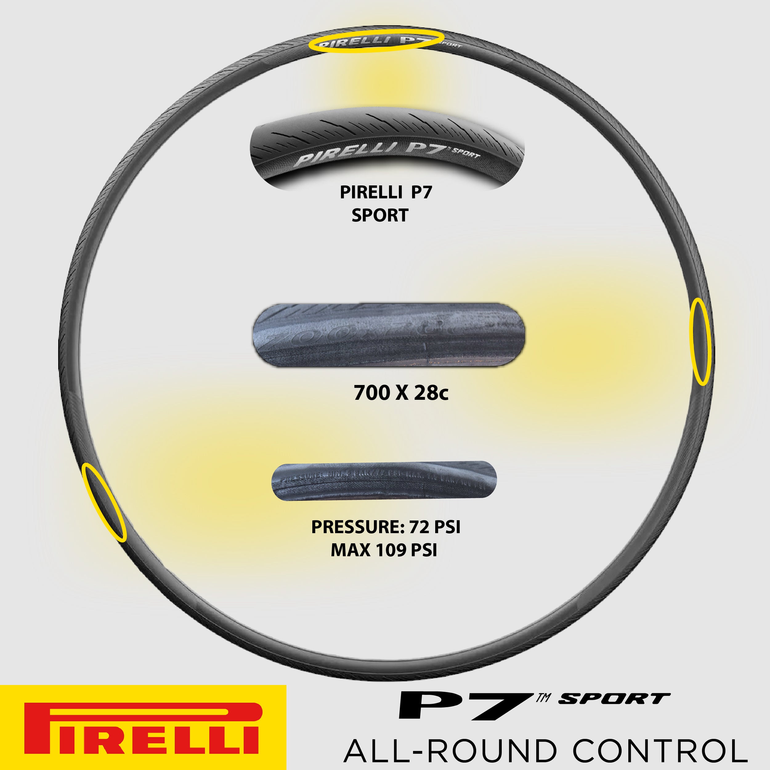 Pirelli P7 Sport 28-622 (700x28c) Road Bike Tire & SmarTUBE 23/32-622 700C Presta Tube Set -  All-Round Performance - 60tpi TechBELT Casing & PRO Compound for Comfort & Handling w/Keychain
