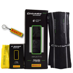 Pirelli Cinturato Velo TLR Reflective 28-622 (700 x 28c) Road Bicycle Tire & 23/32-622 Presta P ZERO SmarTUBE - Armour Tech, Clincher Type, Tubeless Ready Bike Tire with Keychain 700x28c