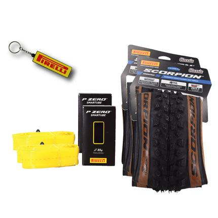 Pirelli Scorpion Enduro S Classic Tan 60-622 (29x 2.4) MTB Bicycle Tire & SmarTUBE 23/32-622 Set- Designed for Demanding XC Courses, 60TPI and Hard Wall Casing- Mountain Bike Tire w/Keychain (2 Pk)