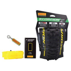 Pirelli Scorpion Race Enduro T Yellow Label 63-622 (29x 2.5) MTB Bicycle Tire & SmarTUBE 23/32-622 Set- Designed for Traction and Mixed Terrains, 120x2TPI - Mountain Bike Tire w/Keychain