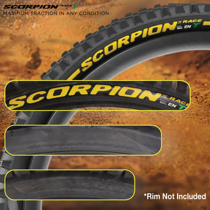 Pirelli Scorpion Race Enduro T Yellow Label 63-622 (29x 2.5) MTB Bicycle Tire & SmarTUBE 23/32-622 Set- Designed for Traction and Mixed Terrains, 120x2TPI - Mountain Bike Tire w/Keychain (2 Pk)