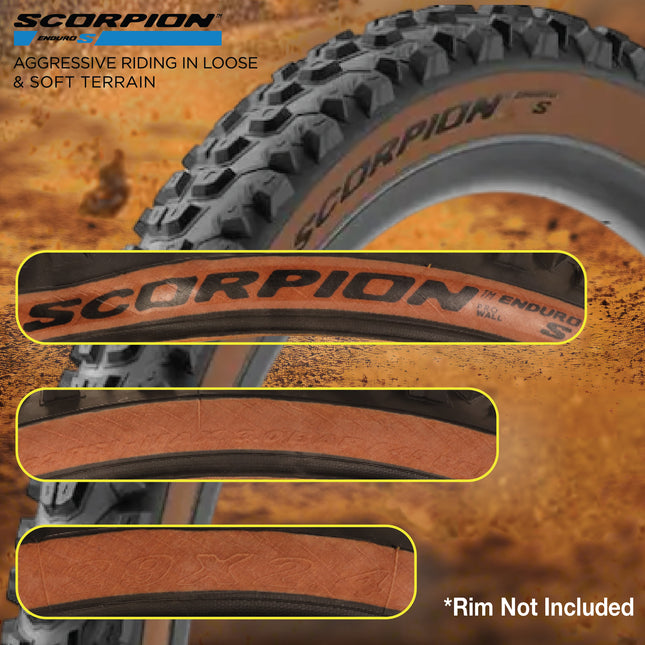 Pirelli Scorpion Enduro S Classic Tan 60-622 (29x 2.4) MTB Bicycle Tire & SmarTUBE 23/32-622 Set- Designed for Demanding XC Courses, 60TPI and ProWall Casing- Mountain Bike Tire w/Keychain (2 Pk)