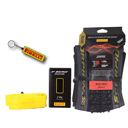 Pirelli Scorpion XC RC Gold Label 60-622 (29x 2.4) MTB Bicycle Tire & SmarTUBE 23/32-622 Set- Designed for Demanding XC Courses, 120TPI and ProWall Casing- Mountain Bike Tire w/Keychain (2 Pk)