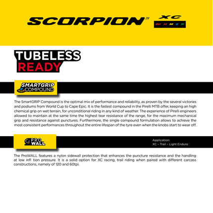 Pirelli Scorpion XC RC Gold Label 60-622 (29x 2.4) MTB Bicycle Tire & SmarTUBE 23/32-622 Set- Designed for Demanding XC Courses, 120TPI and ProWall Casing- Mountain Bike Tire w/Keychain (2 Pk)