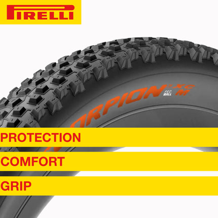 Pirelli Scorpion XC RC Gold Label 60-622 (29x 2.4) MTB Bicycle Tire & SmarTUBE 23/32-622 Set- Designed for Demanding XC Courses, 120TPI and ProWall Casing- Mountain Bike Tire w/Keychain (2 Pk)