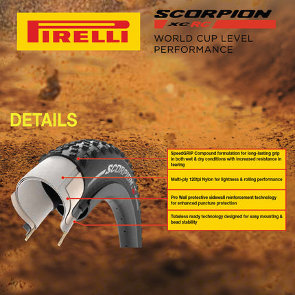 Pirelli Scorpion XC RC Classic Tan Label 60-622 (29x 2.4) MTB Bicycle Tire & SmarTUBE 23/32-622 Set- Designed for Demanding XC Courses, 120TPI and ProWall Casing- Mountain Bike Tire w/Keychain (2 Pk)