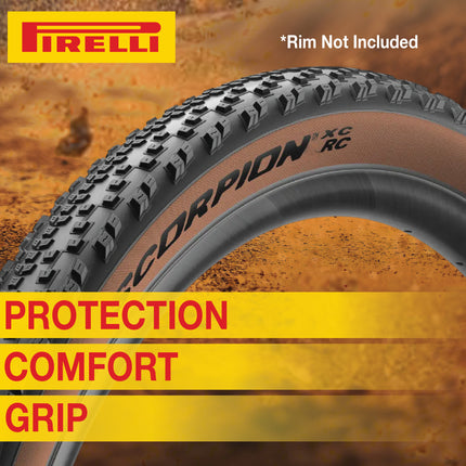 Pirelli Scorpion XC RC Classic Tan Label 60-622 (29x 2.4) MTB Bicycle Tire & SmarTUBE 23/32-622 Set- Designed for Demanding XC Courses, 120TPI and ProWall Casing- Mountain Bike Tire w/Keychain (2 Pk)