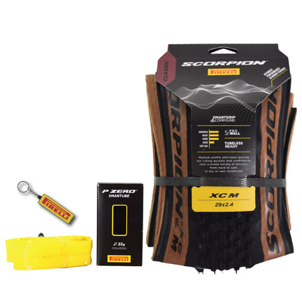 Pirelli Scorpion XC M Classic 60-622 (29x 2.4) MTB Bicycle Tire & SmarTUBE 23/32-622 Set- Designed for Hardpacked Courses and Mixed Terrains, 120TPI - Mountain Bike Tire w/Keychain (2 Pk)