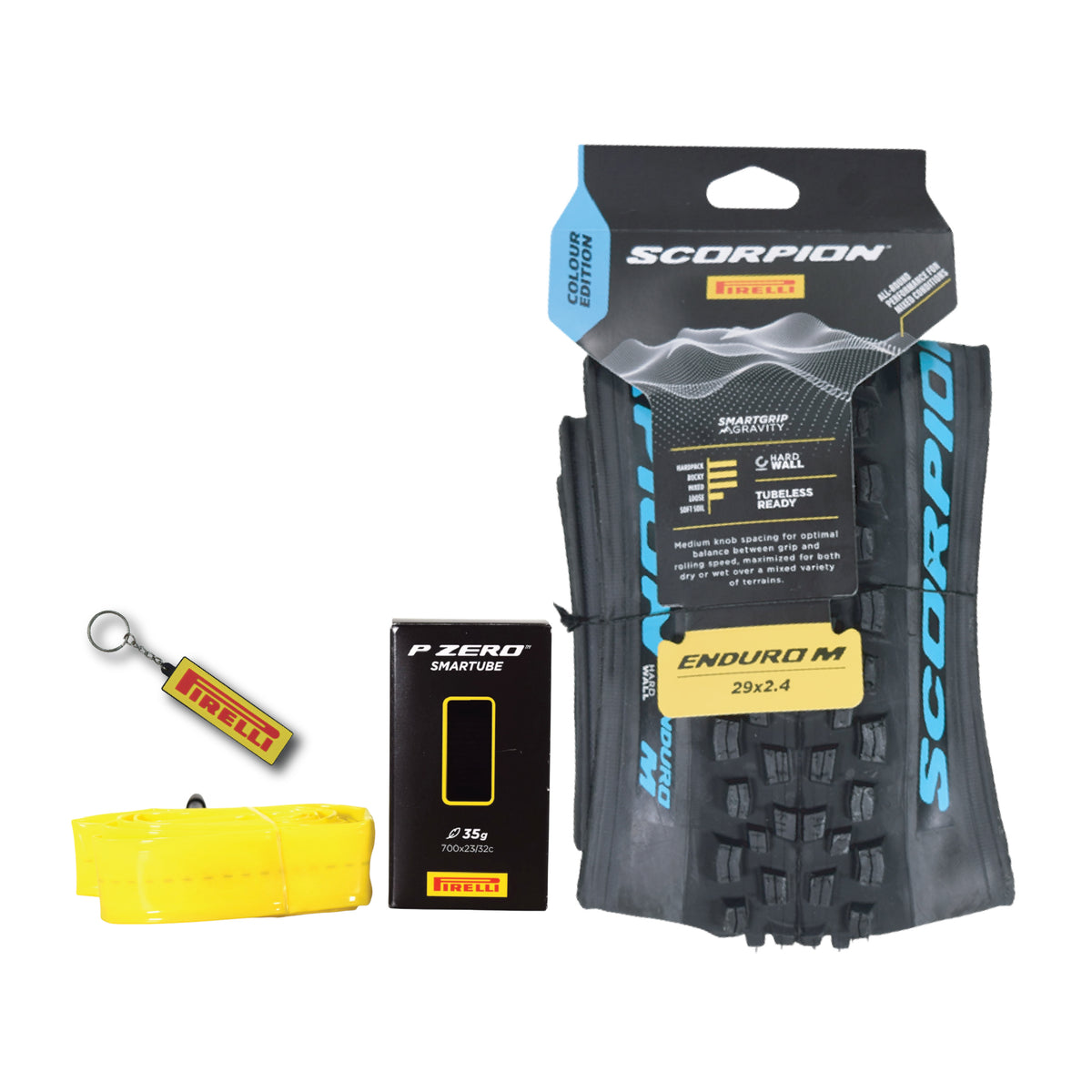 Pirelli Scorpion Enduro M Turchese Color Edition 29x2.4 Mountain Bicycle Tire & SmarTUBE 23/32-622 Tubeless Ready 60 TPI  All-Terrain for Enduro Trail & Aggressive XC Riding Mountain Bike w/Keychain