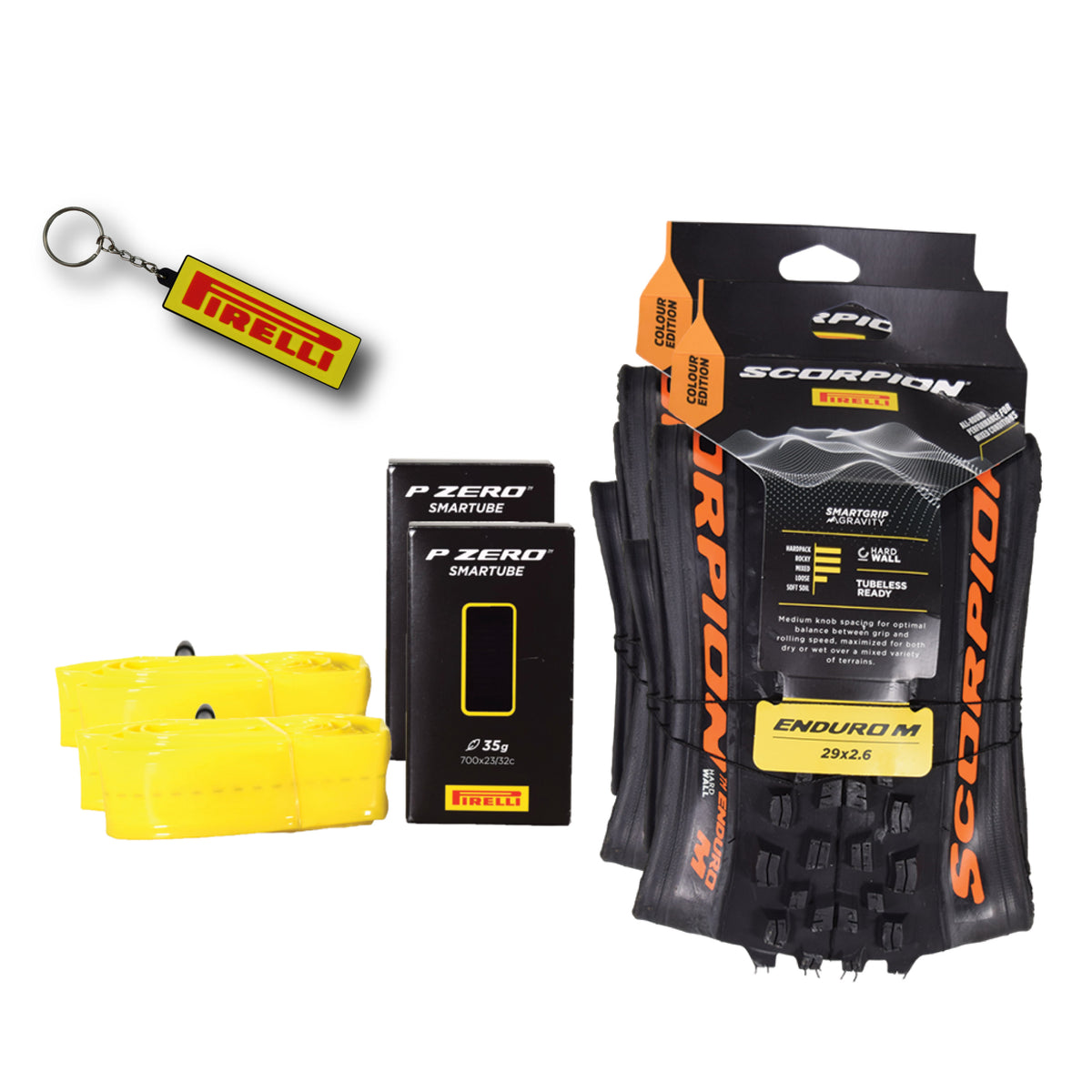 Pirelli Scorpion Enduro M Orange Color (29 x 2.6) Mountain Bicycle Tire & SmarTUBE 23/32-622 Tubeless Ready 60 TPI  All-Terrain for Enduro Trail & Aggressive XC Riding Mountain Bike w/Keychain (2 Pk)