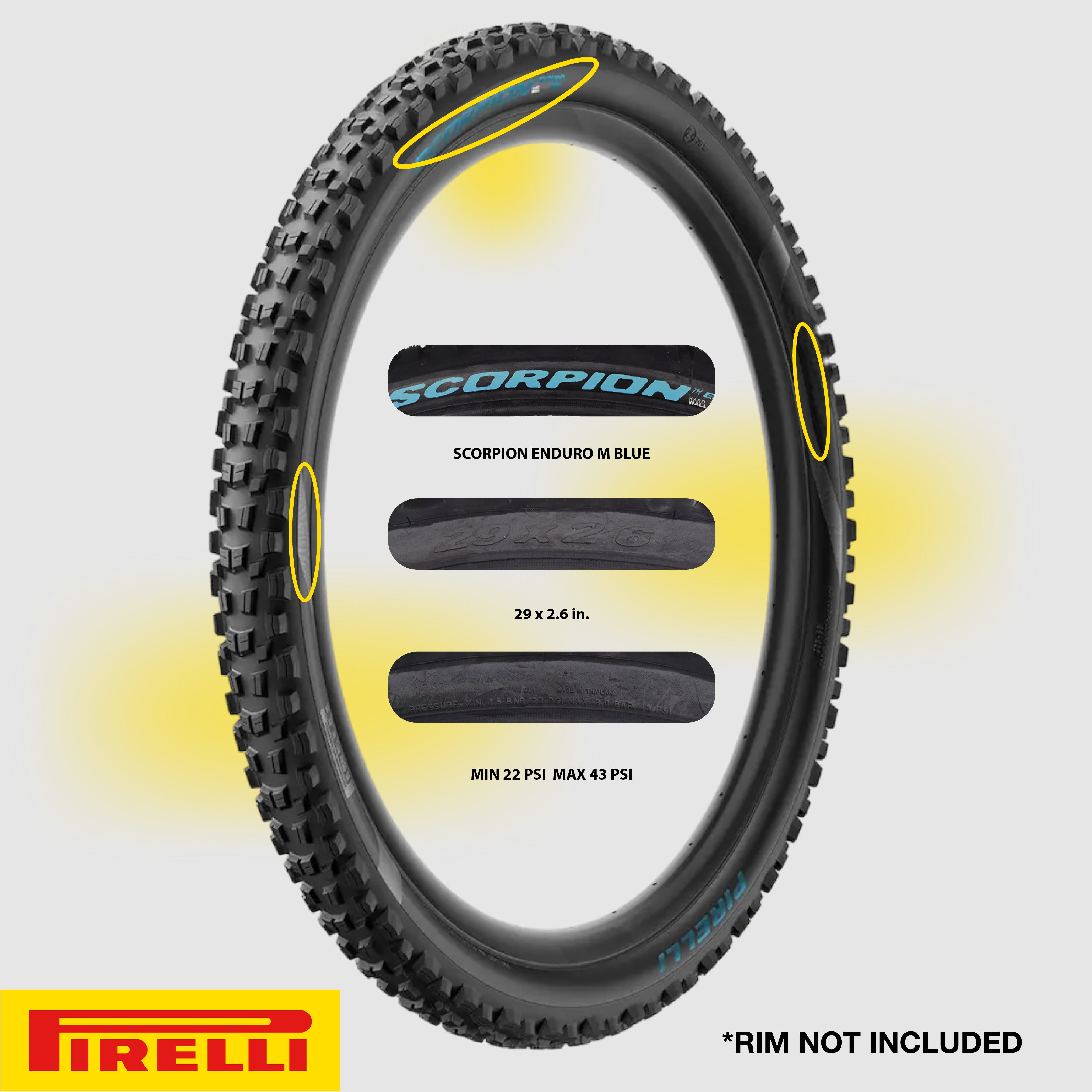Pirelli Scorpion Enduro M Turchese Color (29 x 2.6) Mountain Bicycle Tire & SmarTUBE 23/32-622 Tubeless Ready 60 TPI  All-Terrain for Enduro Trail & Aggressive XC Riding Mountain Bike w/Keychain