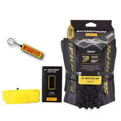 Pirelli Scorpion E-MTB M Gold Color Edition (29 x 2.6) Mountain Bicycle Tire & SmarTUBE 23/32-622 Tubeless Tear-Resistant E-MTB Tire for XC Racing Trail & Enduro 60 TPI Mountain Bike w/Keychain