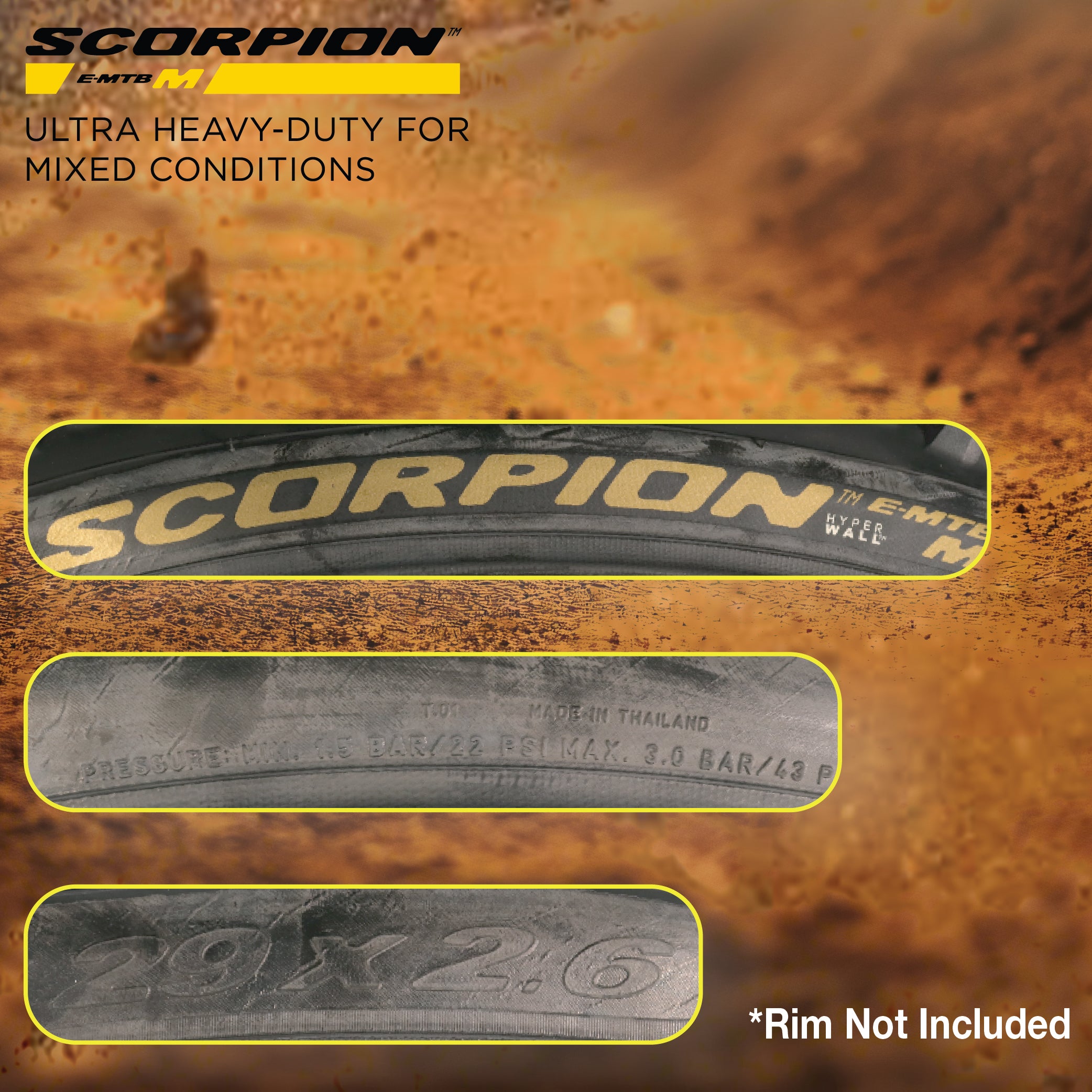 Pirelli Scorpion E-MTB M Gold Color Edition (29 x 2.6) Mountain Bicycle Tire & SmarTUBE 23/32-622 Tubeless Tear-Resistant E-MTB Tire for XC Racing Trail & Enduro 60 TPI Mountain Bike w/Keychain (2 Pk)