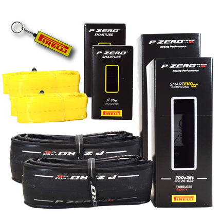 Pirelli P ZERO Race TLR SL 26-622(700x26c) & SmarTUBE 23/32-622 700C Road Bike Tire & Presta Tube Set- Super Lightweight, Bicycle Tire & Tube Set for Road Racing - SmartEVO Compound w/Keychain (2Pk)