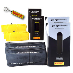 Pirelli P7 Sport 32-622 (700x32c) Road Bike Tire & SmarTUBE 23/32-622 700C Presta Tube Set -  All-Round Performance - 60tpi TechBELT Casing & PRO Compound for Comfort & Handling w/Keychain (2 Pk)