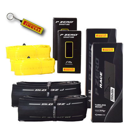 Pirelli P ZERO Race TLR 26-622(700x26c) & SmarTUBE 23/32-622 700C Road Bike Tire & Presta Tube Set- Lightweight, Bicycle Tire & Tube Set for Road Racing - SmartEVO Compound w/Keychain (2Pk)