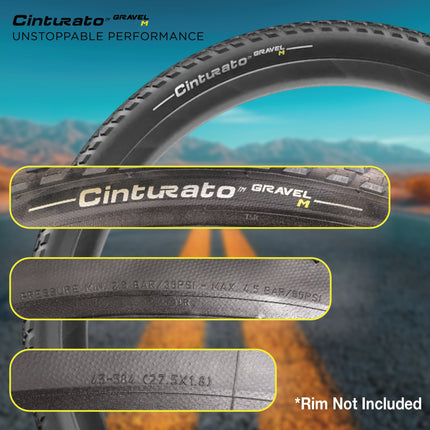 Pirelli Cinturato Gravel M TLR 45-584 (650 x 45c) Race Bicycle Tire & 33/45-584 Presta Cinturato SmarTUBE - SpeedGrip Compound, Clincher Type, Tubeless Ready Bike Tire with Keychain