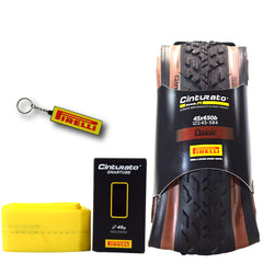 Pirelli Cinturato Gravel M TLR Classic 45-584 (650 x 45c) Road Bicycle Tire & 33/45-584 Presta Cinturato SmarTUBE - SpeedGrip Compound, Clincher Type, Tubeless Ready Bike Tire with Keychain