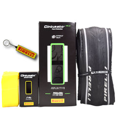 Pirelli Cinturato Velo TLR Reflective 35-622 (700 x 35c) Road Bicycle Tire & 33/45-622 Presta P ZERO SmarTUBE - Armour Tech, Clincher Type, Tubeless Ready Bike Tire with Keychain 700x35c