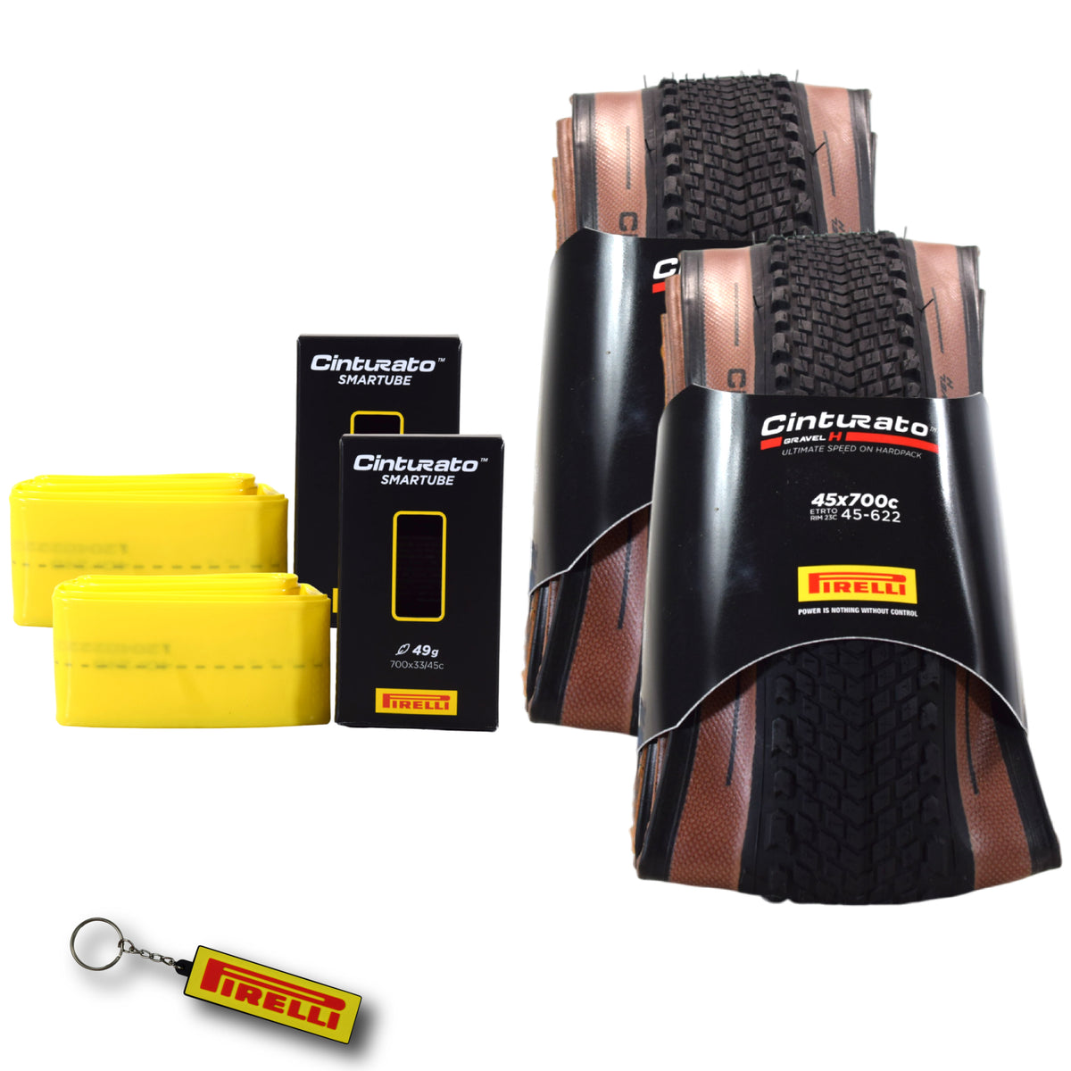 Pirelli Cinturato Gravel H TLR Classic 45-622 (700 x 45c) Road Bicycle Tire & 33/45-622 Presta Cinturato SmarTUBE - SpeedGrip Compound, Tubeless Ready Bike Tire with Keychain (2 Pack Tires & Tubes)