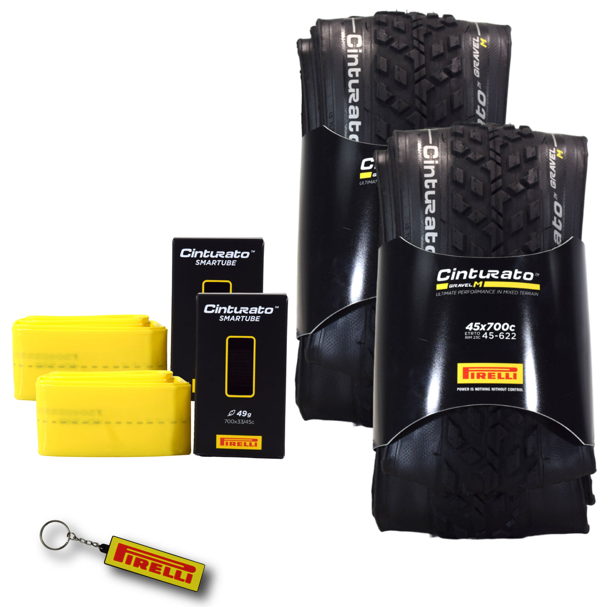 Pirelli Cinturato Gravel M TLR 45-622 (700 x 45c) Road Bicycle Tire & 33/45-622 Presta Cinturato SmarTUBE - SpeedGrip Compound, Tubeless Ready Bike Tire with Keychain (2 Pack Tires & Tubes)