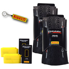 Pirelli Cinturato Gravel RC TLR 45-622 (700 x 45c) Road Bicycle Tire & 33/45-622 Presta Cinturato SmarTUBE - SpeedGrip Compound, Tubeless Ready Bike Tire with Keychain (2 Pack Tires & Tubes)
