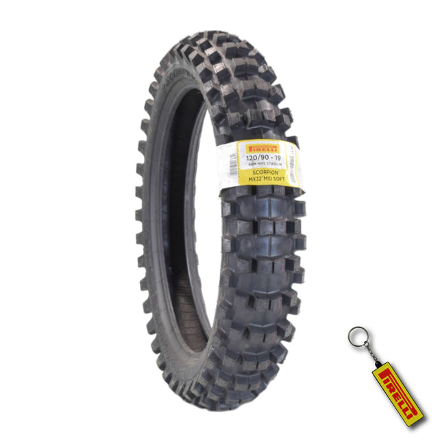 PIRELLI MID-SOFT STADIUM 120/90-19 NHS 66M Tire with Keychain – Ideal for Soft and Intermediate Terrain -Premium Off-Road Performance Even in Extreme racing conditions!
