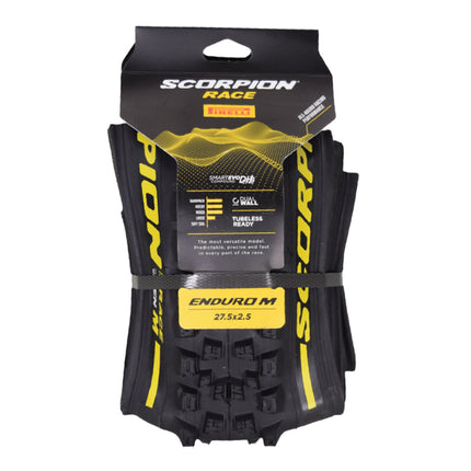 Pirelli Scorpion Race Enduro M Yellow Label 63-584 (27.5x 2.5) MTB Bicycle Tire  -Designed for Hardpacked Courses and Mixed Terrains, 120x2TPI - Mountain Bike Tire