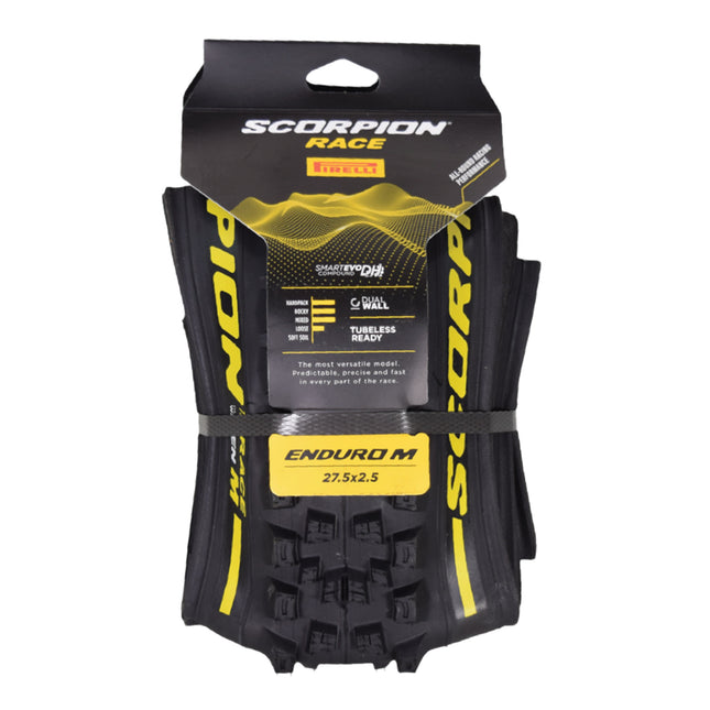 Pirelli Scorpion Race Enduro M Yellow Label 63-584 (27.5x 2.5) MTB Bicycle Tire  -Designed for Hardpacked Courses and Mixed Terrains, 120x2TPI - Mountain Bike Tire